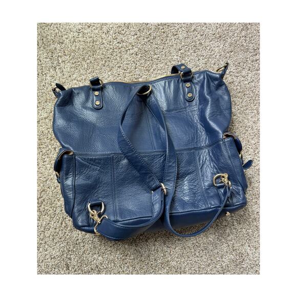 Lily Jade 100% Genuine Leather Blue Convertible Diaper Bag Backpack Meggan - Picture 13 of 16